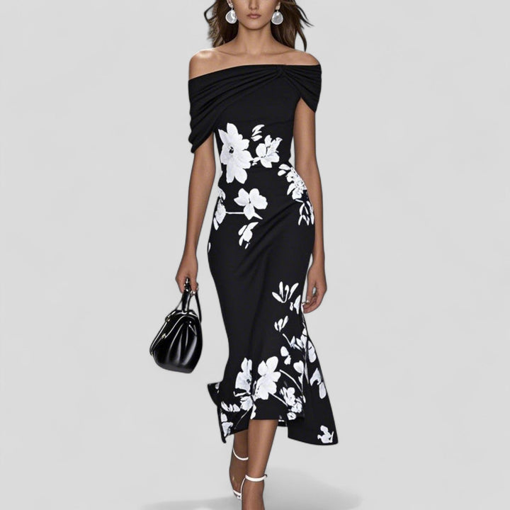 Robe Midi Fleurie à Épaules Dénudées Femme