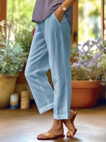 Pantalon Ample à Taille Élastique et Poches