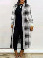 Cardigan Long Femme Motif Pied-de-Poule
