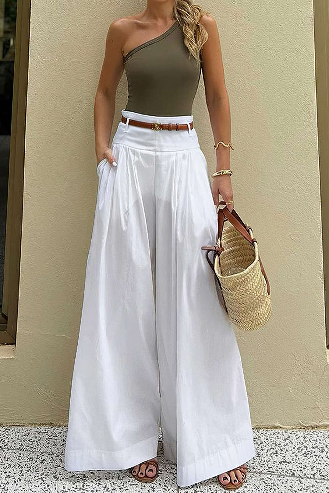 Pantalon Palazzo Femme Taille Haute Fluide