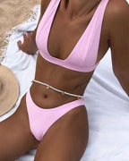 Maillot de Bain Deux Pièces à Col V Femme