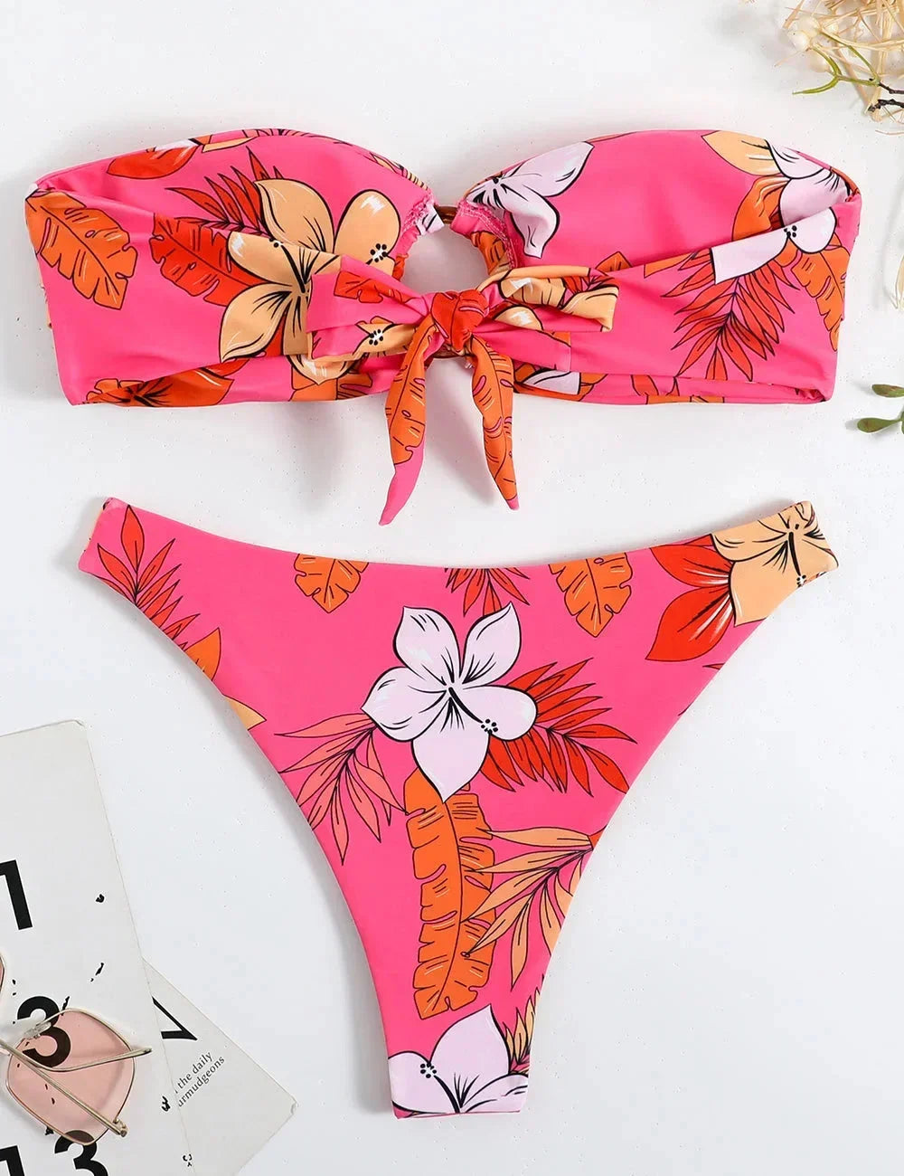 Maillot de Bain Deux Pièces Bandeau Fleuri Femme