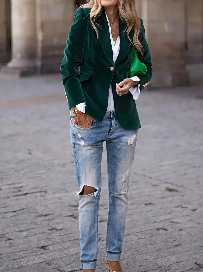 Blazer Ajusté à Boutonnage Simple