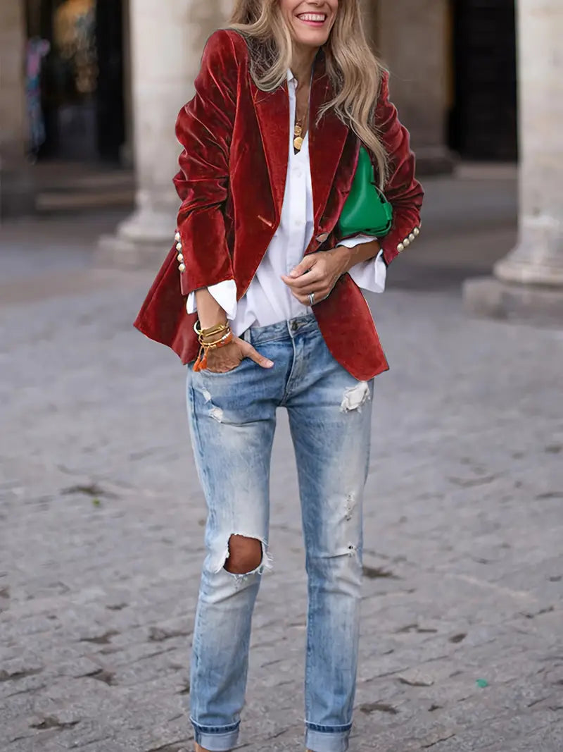 Blazer Ajusté à Boutonnage Simple