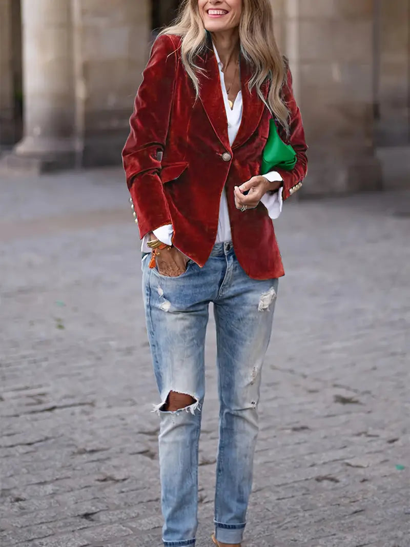 Blazer Ajusté à Boutonnage Simple