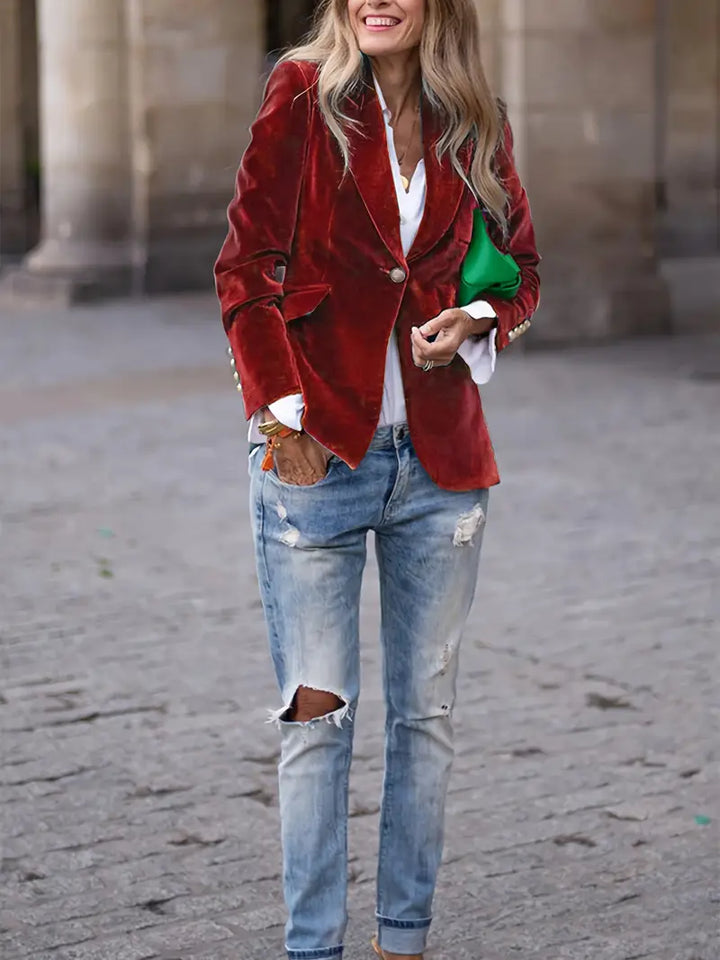 Blazer Ajusté à Boutonnage Simple