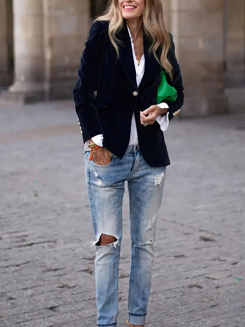 Blazer Ajusté à Boutonnage Simple