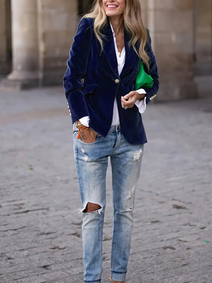 Blazer Ajusté à Boutonnage Simple