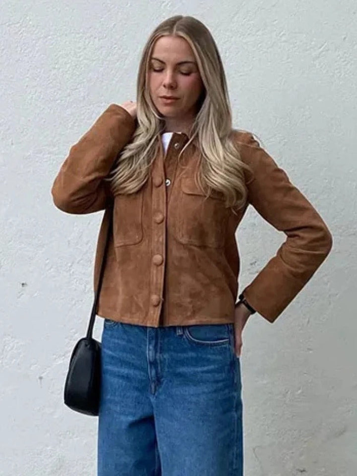 Veste Courte Effet Suédine à Poches Poitrine