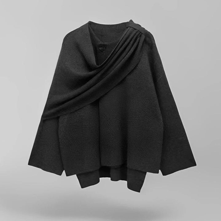 Poncho Drapé à Col Haut en Maille