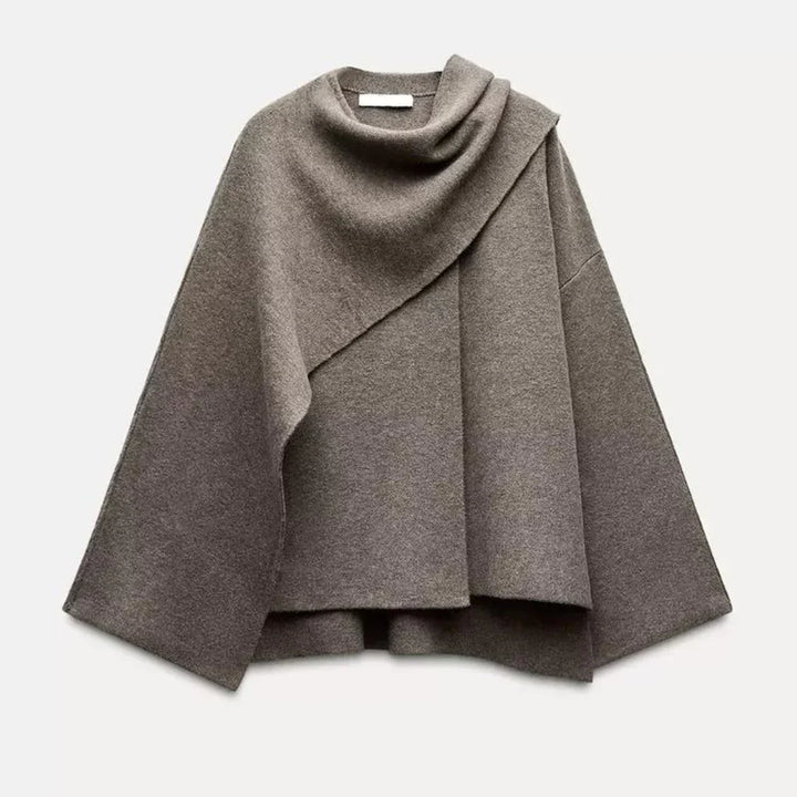 Poncho Drapé à Col Haut en Maille