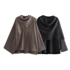Poncho Drapé à Col Haut en Maille
