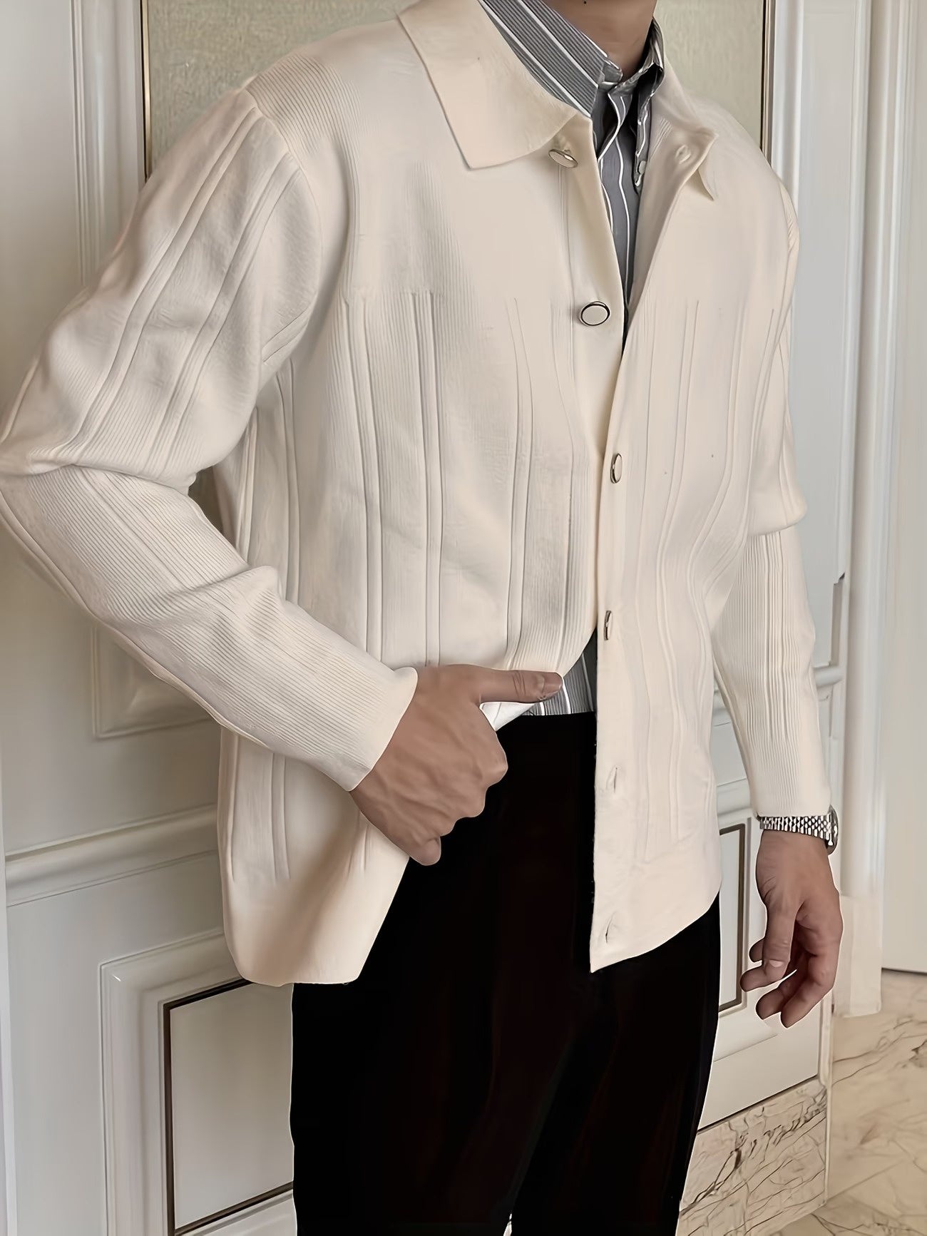 Cardigan côtelé boutonné pour homme