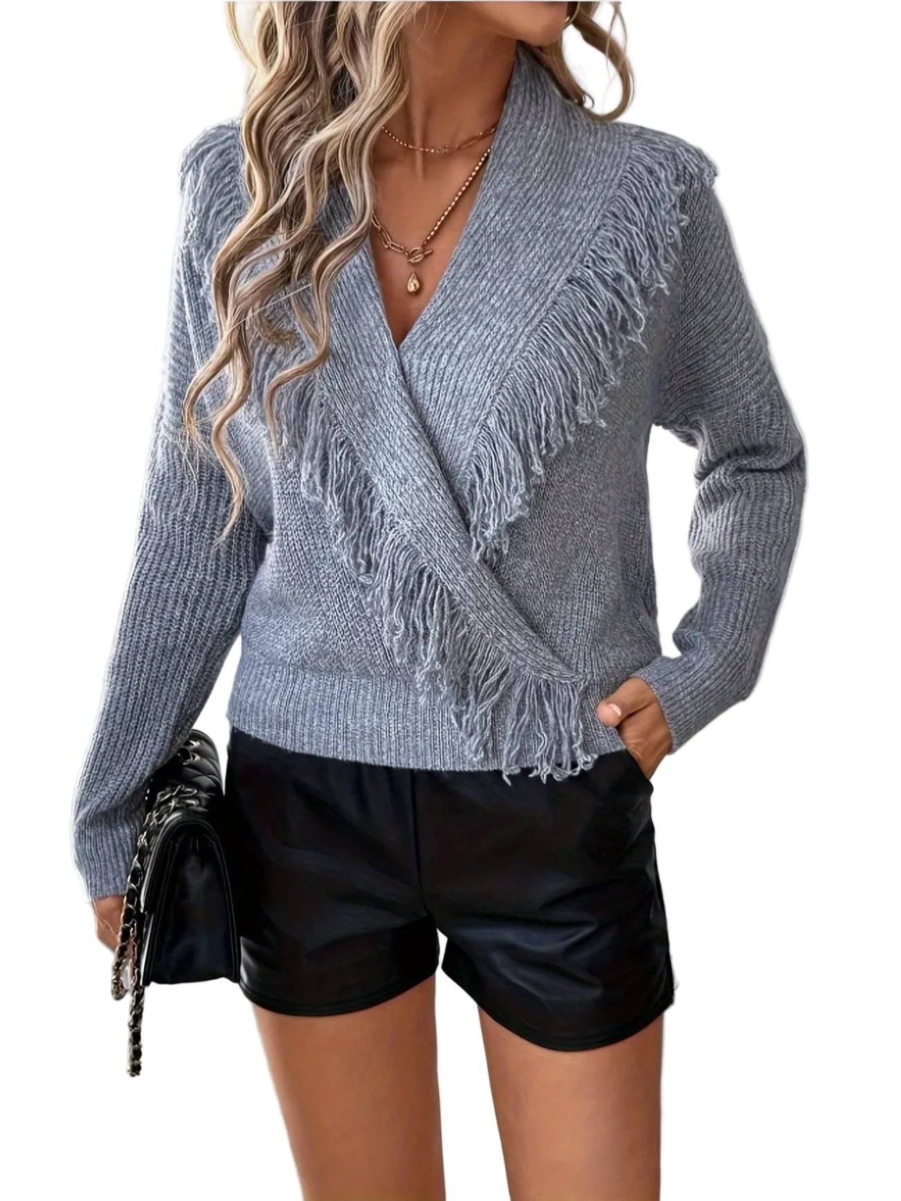 Cardigan croisé pour femme avec franges