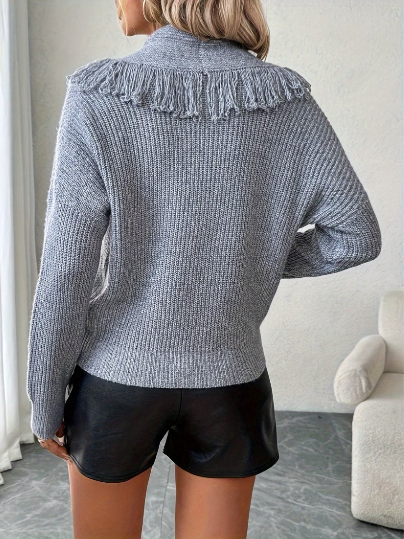 Cardigan croisé pour femme avec franges