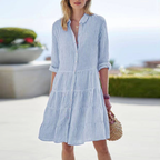 Robe Chemise Courte Rayée à Volants