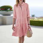 Robe Chemise Courte Rayée à Volants