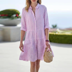 Robe Chemise Courte Rayée à Volants
