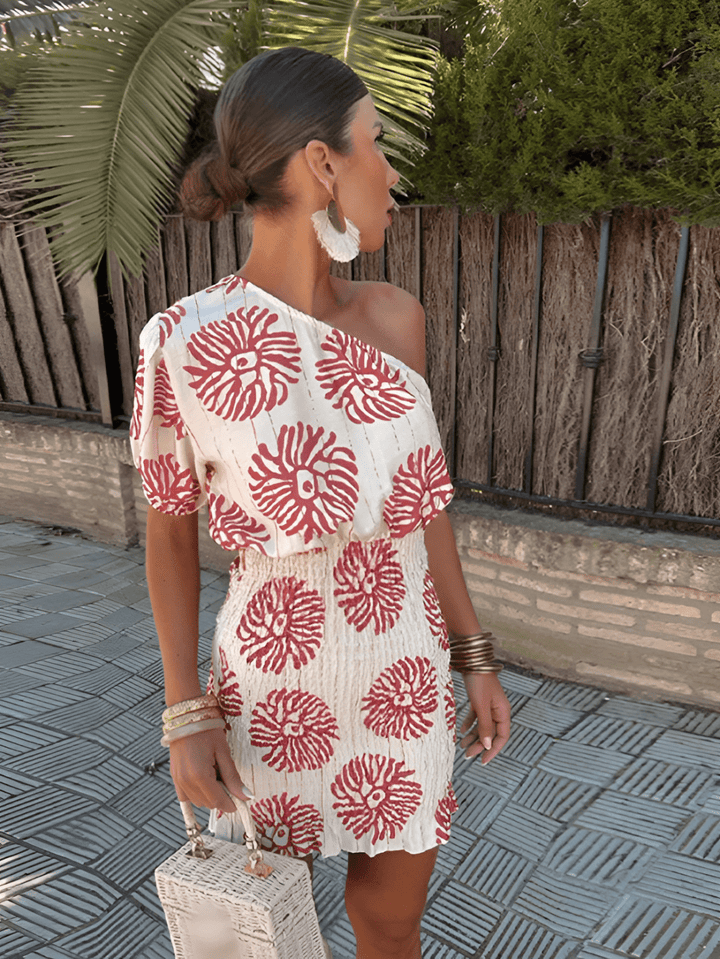 Robe Courte Asymétrique à Imprimé Floral