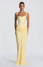 Robe Longue Drapée à Bretelles Femme