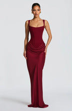 Robe Longue Drapée à Bretelles Femme
