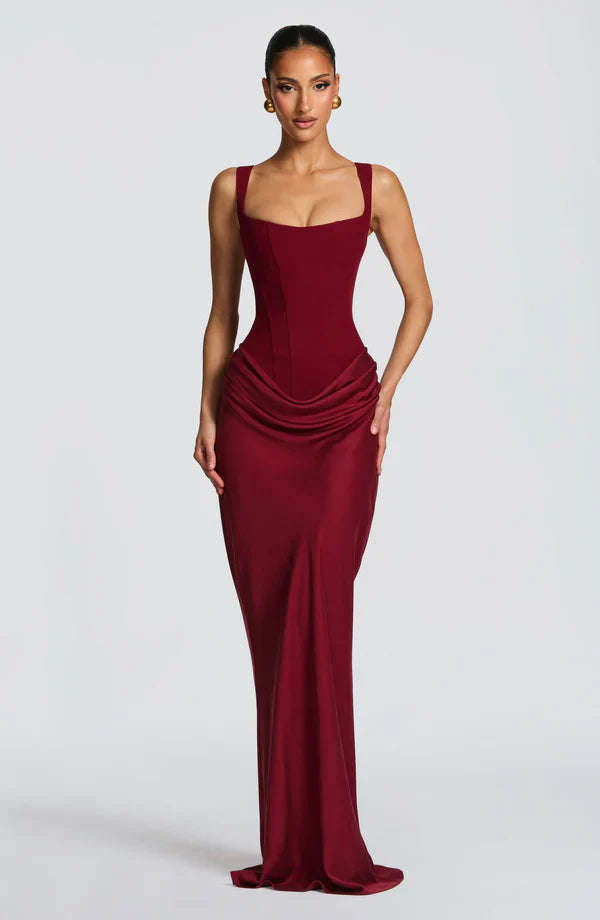 Robe Longue Drapée à Bretelles Femme
