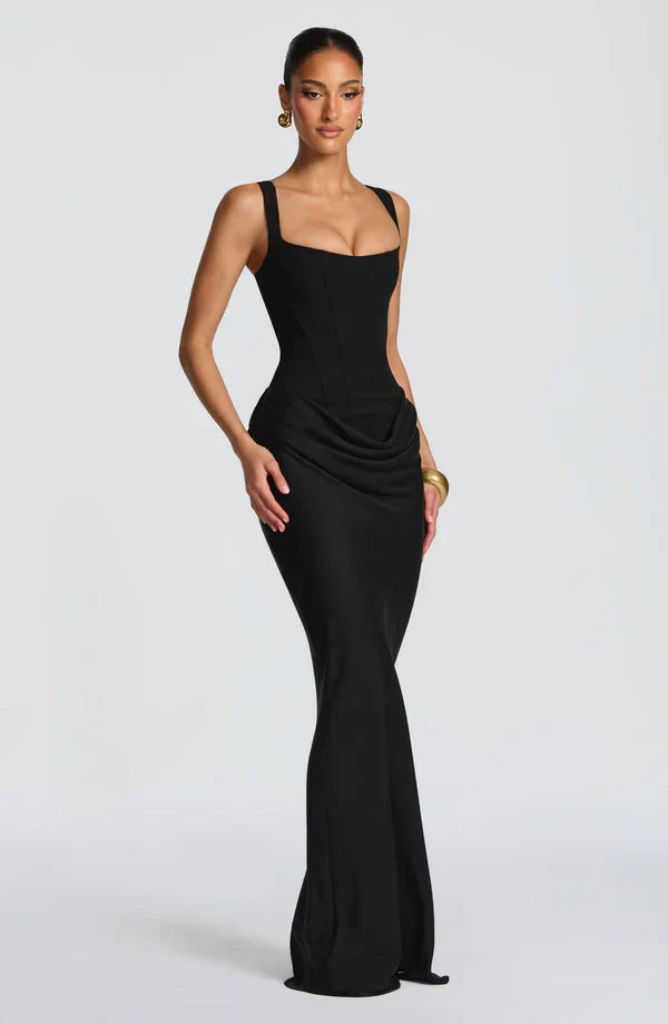 Robe Longue Drapée à Bretelles Femme