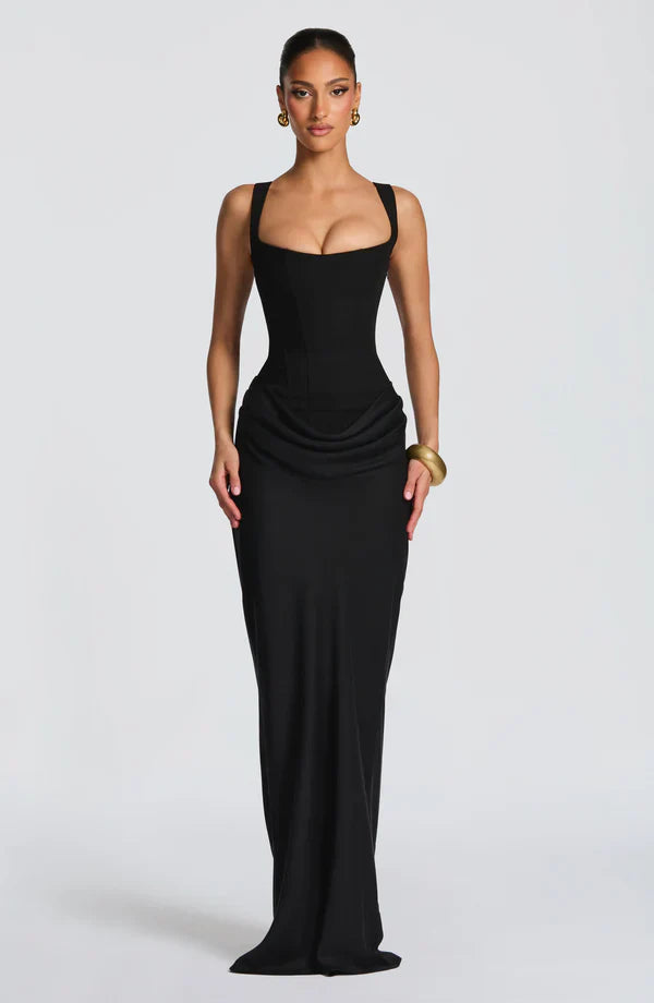 Robe Longue Drapée à Bretelles Femme