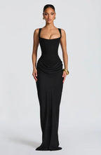 Robe Longue Drapée à Bretelles Femme