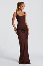 Robe Longue Drapée à Bretelles Femme