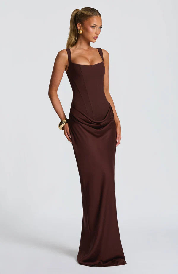 Robe Longue Drapée à Bretelles Femme