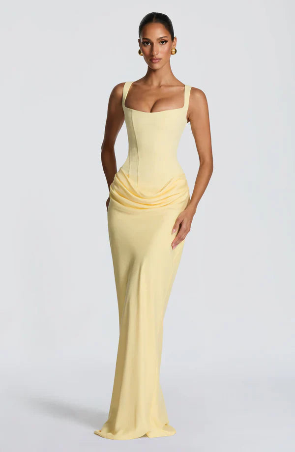Robe Longue Drapée à Bretelles Femme