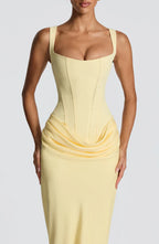 Robe Longue Drapée à Bretelles Femme