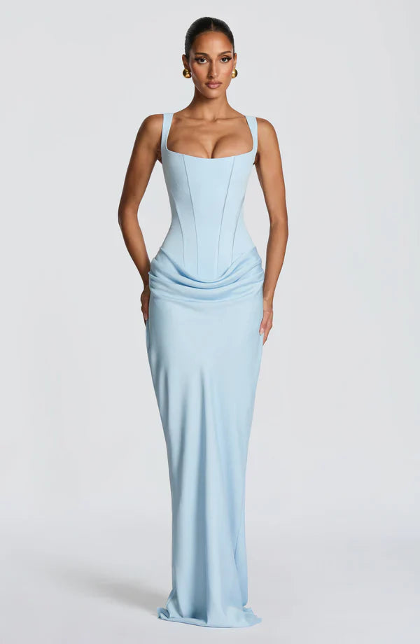Robe Longue Drapée à Bretelles Femme