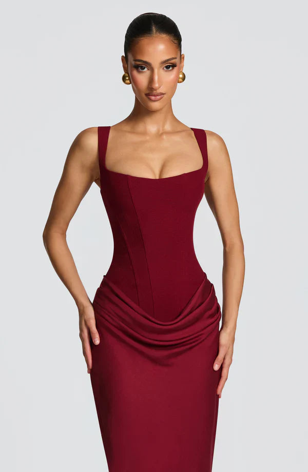 Robe Longue Drapée à Bretelles Femme