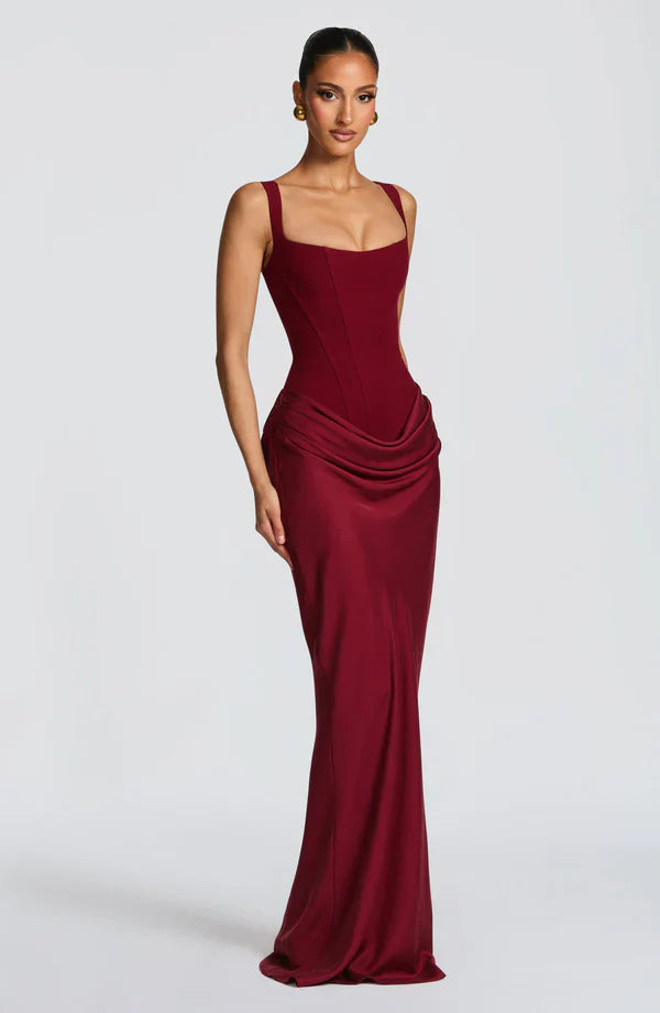 Robe Longue Drapée à Bretelles Femme
