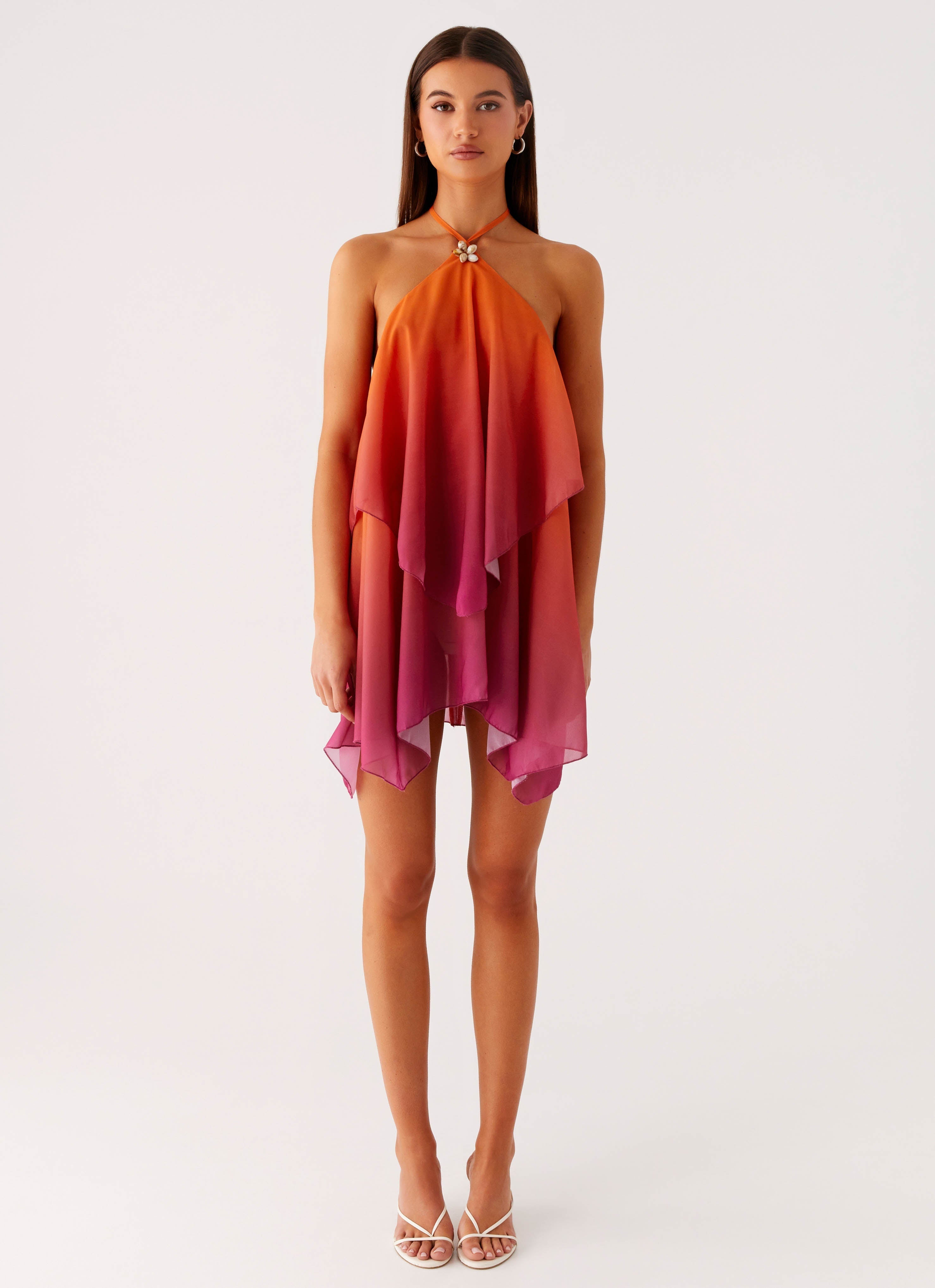 Robe Courte Drapée à Col Halter Femme