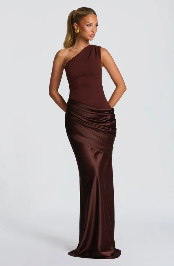 Robe Longue Asymétrique Drapée Femme