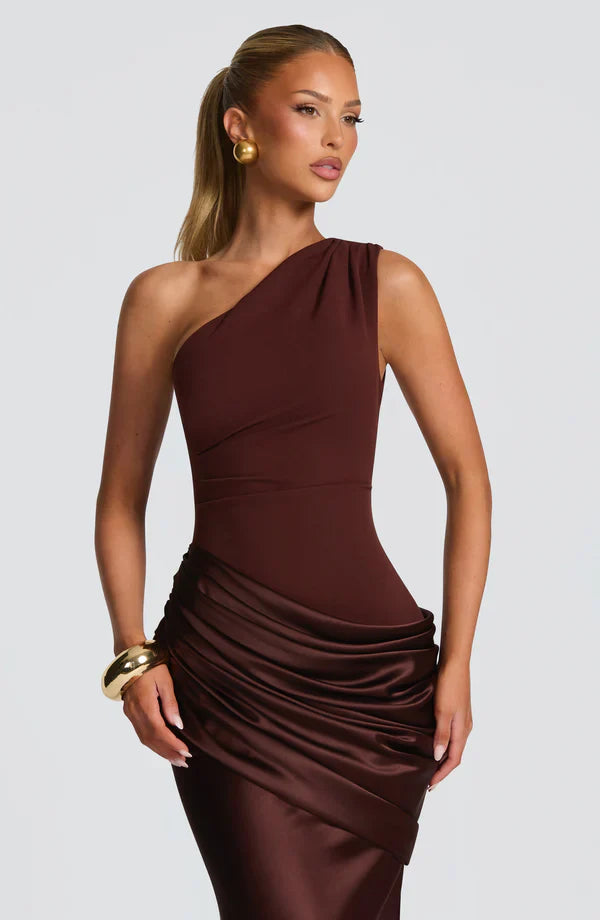 Robe Longue Asymétrique Drapée Femme