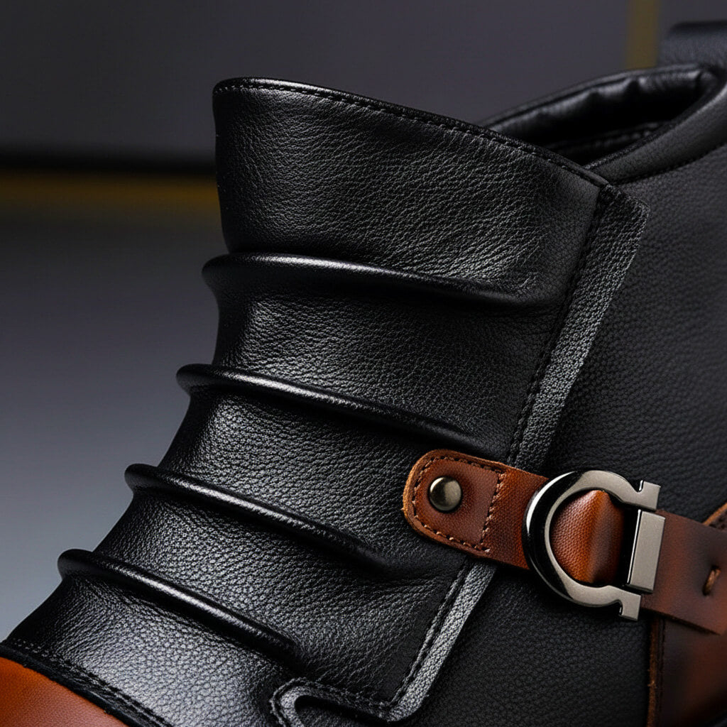Bottines en Cuir Bicolores Boucle Élégante Confort et Style Moderne