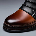 Bottines en Cuir Bicolores Boucle Élégante Confort et Style Moderne