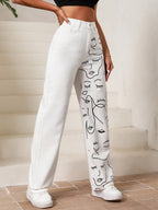 Pantalon Large Bicolore à Imprimé Graphique