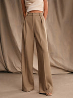 Pantalon Large Taille Haute à Plis