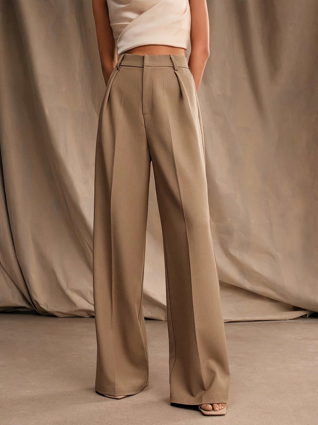Pantalon Large Taille Haute à Plis