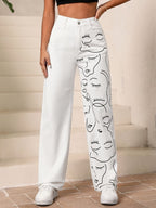 Pantalon Large Bicolore à Imprimé Graphique
