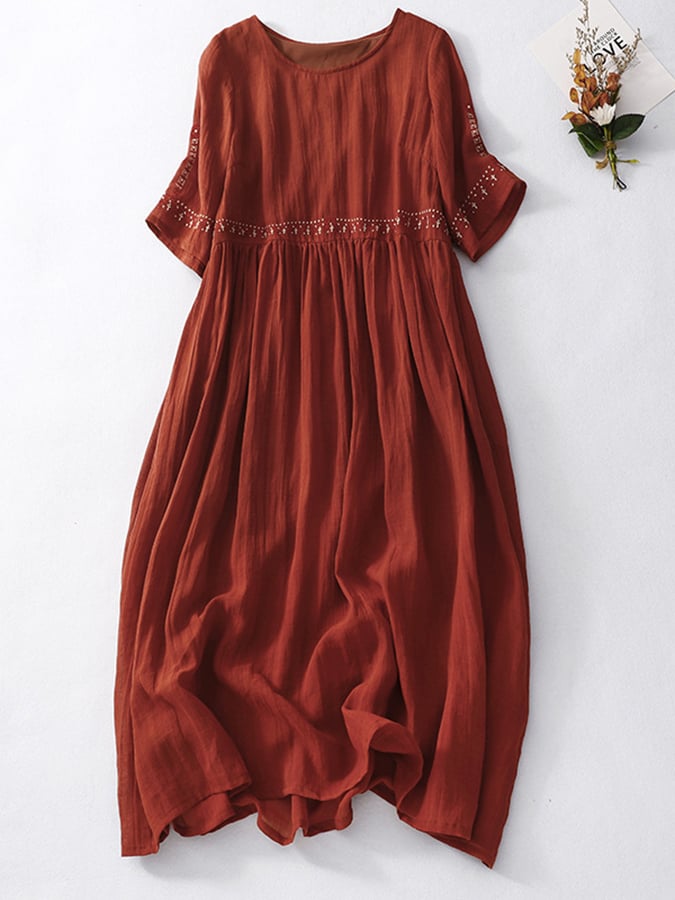 Robe Longue Fluide à Manches Courtes Femme