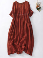 Robe Longue Fluide à Manches Courtes Femme