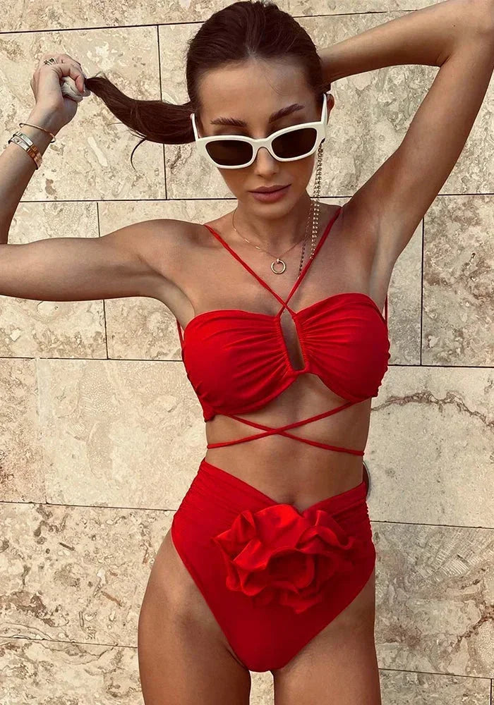 Maillot de Bain Deux Pièces Taille Haute Femme