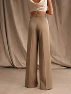Pantalon Large Taille Haute à Plis