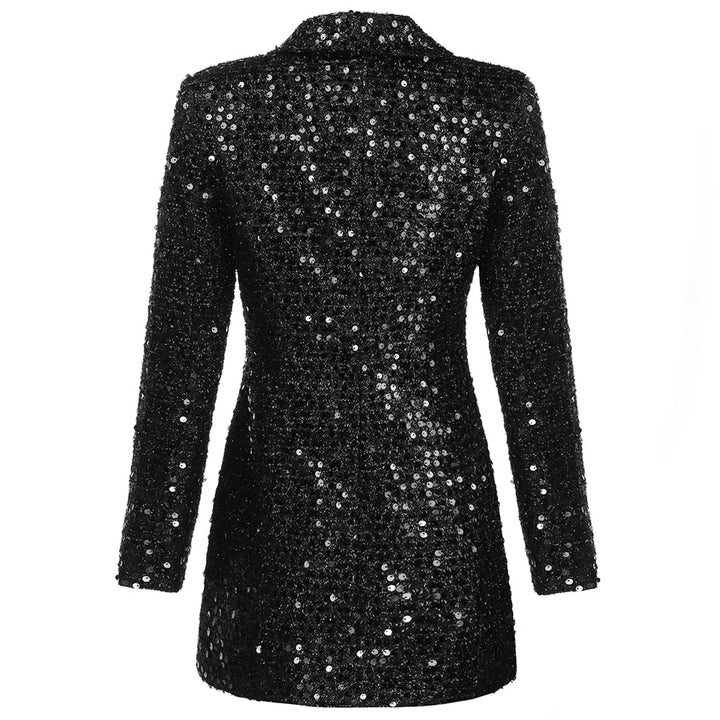 Robe Blazer Courte Pailletée à Double Boutonnage